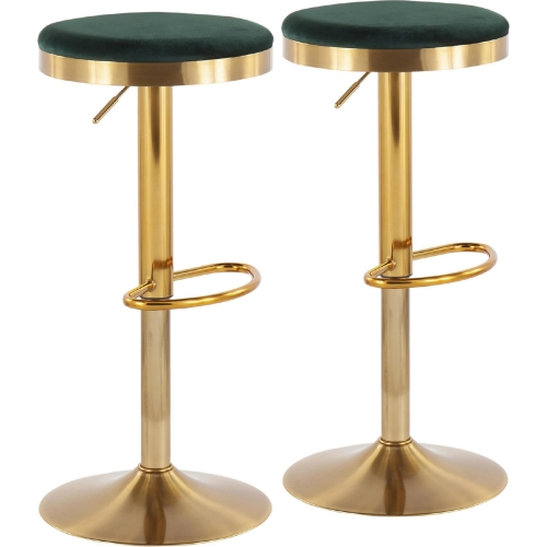 Dakota Adjustable Bar Stool in Green Velvet & Gold Steel (Set of 2)